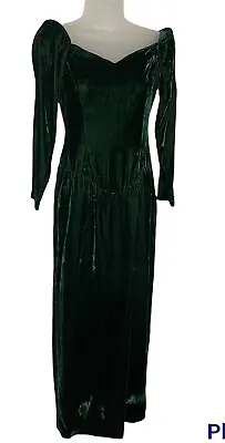 Bridal Originals Velvet Dress Green Size 9/10 Long Renaissance Medieval Costume • $30.39