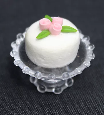 Dolls House Miniature Vanilla Rose Leaf Cake  On Stand • $3.99