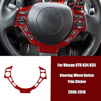 Red Carbon Fiber Car Steering Wheel Button Trim For Nissan GT-R R34 R35 2008-16 • $46.50