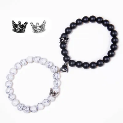 £6.83 • Buy 2 PCS Couples Magnetic Bracelets King&Queen Crown Natural Stone Lover Chains