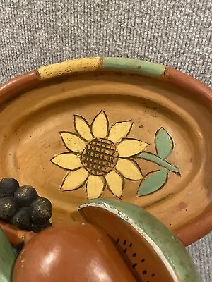 (33) Vintage Mexican Terracotta Pottery Bowl W Fruit  Clayoval Fruit Bowl Sculp • $19.99