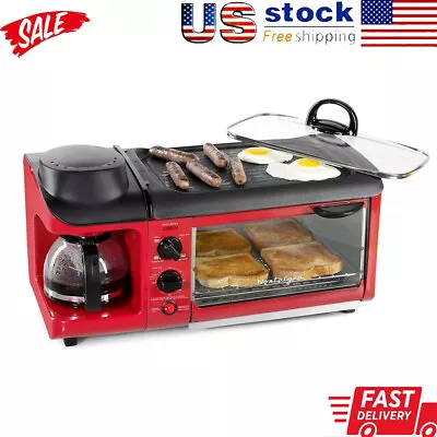 3-In-1 Breakfast Station Coffee Maker Non-Stick Griddle & 4-Slice Toaster Oven • $69.60