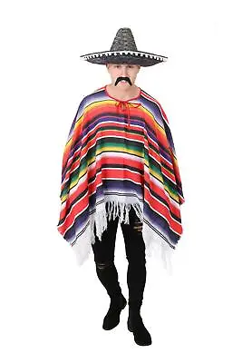 Mexican Poncho Fancy Dress Costume Sombrero Mens Mexico Stag Party Outfit • £20.99