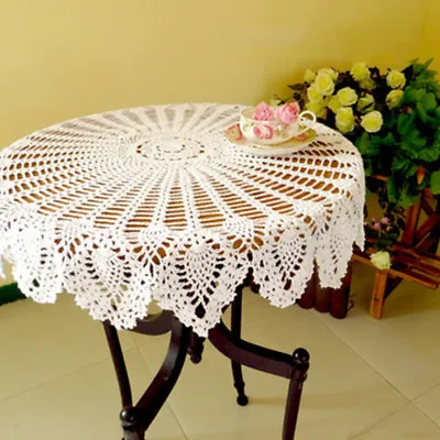 $13.98 • Buy White Vintage Hand Crochet Tablecloth Round Lace Table Cloth Topper Wedding 35 
