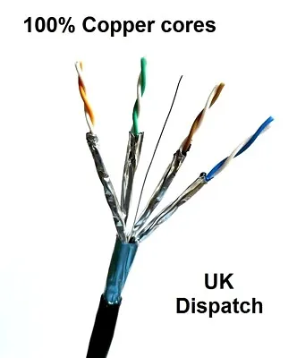 £6.99 • Buy External Shielded CAT6A Outdoor Burial Use COPPER Ethernet Cable FTP Reel Lot