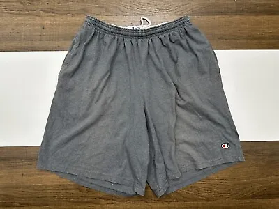 Vintage Champion Mens XL Gray Cotton Blend Shorts Gym Sports Running Pocketed • $13.59