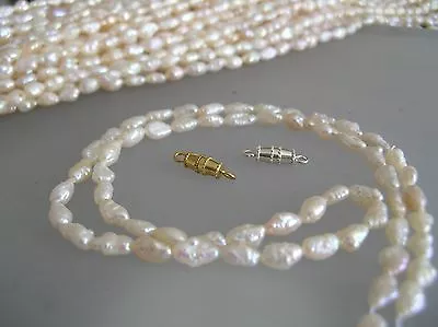  2 Loose Str Japanese Vintage Rice Freshwater Pearl 3.5x6.5 Mm W/2 Free Clasps • $14.99