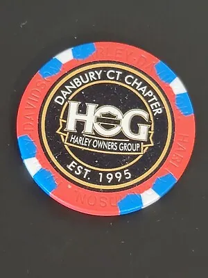 DANBURY CT HOG ~ CONNECTICUT (Red/Blue Wide Print) Harley Davidson Poker Chip • $8.25