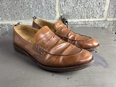 J. Crew $268 Mens Oar Stripe Penny Loafer Italian Leather Maple K9294 Size 12 D • $39.99