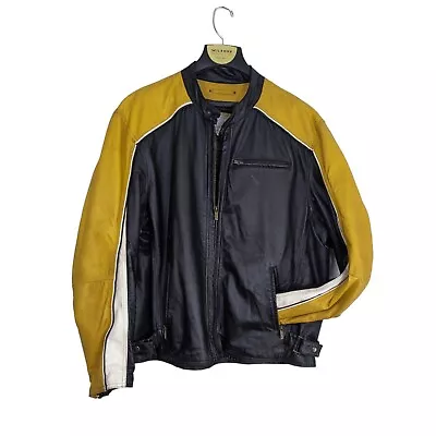 Vintage Wilsons Leather Jacket Motorcycle Racer Yellow Moto Black Y2K XXL FLAW • $186