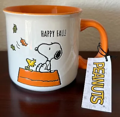 Peanuts Snoopy & Woodstock - HAPPY FALL - Green & Orange Leaves 21 Oz Mug NWT! • $27.97