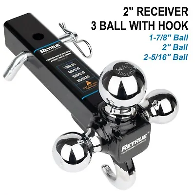 2  Receiver Trailer Hitch Tri Ball Mount W/ Hook 1-7/8  2  2-5/16  Towing Ball • $49.99