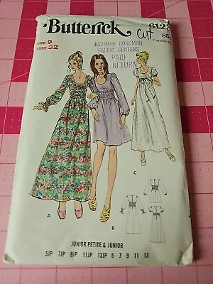 Vintage Butterick Pattern 6123 Hippie Boho Maxi Dress Elastic Waist Size 9 CUT • $14.95