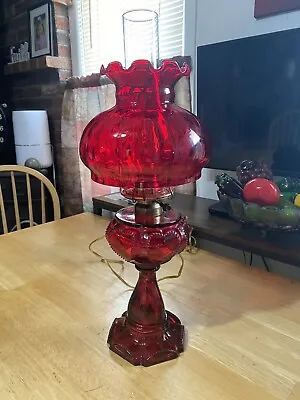 Victoran Style Lamp Ruby Red Glass Antique Vintage • $69.76