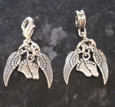 Miscarriage Baby Loss Stillborn Angel Wings Baby Feet European Charm Or Clip On • £1.99