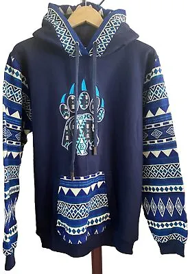 NEW! Blue Hoodie Aztec Navajo Southwestern Polar BearPaw Print Men's Size Large • $30