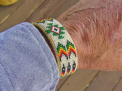 NEW WIDTH SIZE Navajo Indian Hand Beaded Cuff Bracelet 1700+ Beads Mrs. John • £32.43