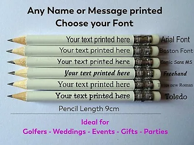 £6.85 • Buy 12 X Printed Personalised White Round Wooden Half Size Mini Pencils With Erasers