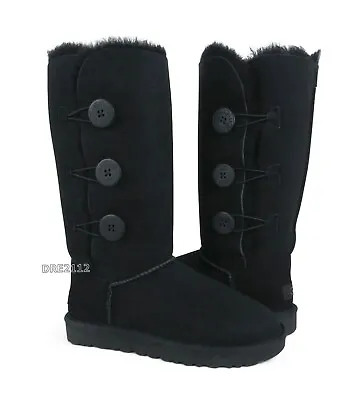 UGG Bailey Button Triplet II Black Suede Fur Boots Womens Size 6 *NEW- • $132.95