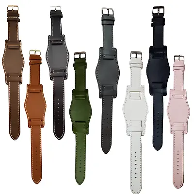 Leather Watch StrapMilitary Cuff Style 18 To 24mm 8 Colours Blue Pink Grey Ect • £8.50