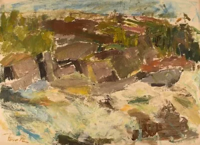 Rune P. Swedish Artist. Oil On Canvas. Modernist Landscape. Mid 20th Century.  • $840