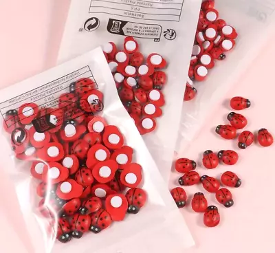 A New Pack Of 20 Self Adhesive Wooden Ladybirds For Crafts / Scrapbook / Garden • £1.99