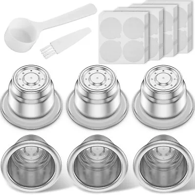 6pcs Universal Stainless Steel Refillable Coffee Capsules Espresso Pods Set • £13.39