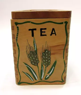 Vintage 1950s Fred Rogers Company Hand Painted Mortised Corner Wood Tea Canister • $15