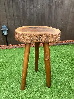 Vintage French Live Edge Wooden Stool Carved Plant Stand Side Table 3 Legs (S) • £40