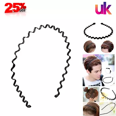 £1.99 • Buy Black Metal Sports Unisex Hairband Headband Wave Alice Style Hair Band Women Men
