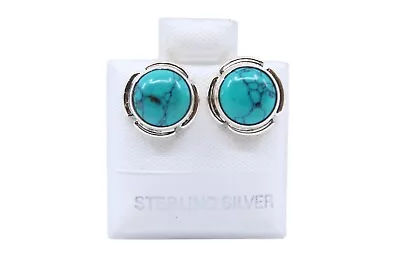 $19.99 • Buy 925 Sterling Silver With Turquoise Inlay Stud Earrings - Round, Circular Studs