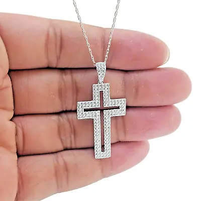 1.11 Ct Simulated Diamond Sterling Silver Cross Pendant For Men's And Women • $39.99