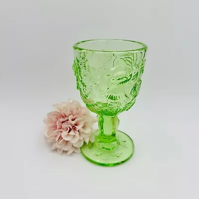 FENTON MADONNA INN GREEN GLASS WILD ROSE ART GLASS WATER GOBLET LG 6.5”H Mint • $28