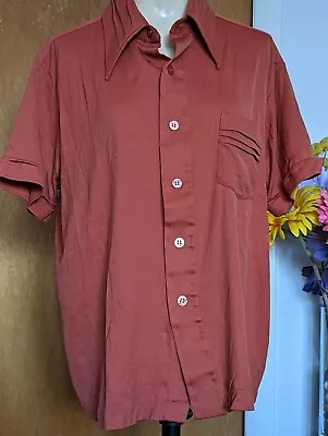 Men's Vintage KMart Washable 100% Nylon Shirt Rust L Button Front Short Sleeve • $20.51