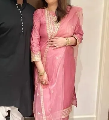 Asian /Pakistani Shalwar Kameez & Trouser Suit In Pink. Size Medium With Dupatta • £20
