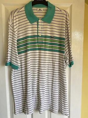 Mens Lacoste Polo Shirt Size 6 White With Green/Black Stripes Worn • £14