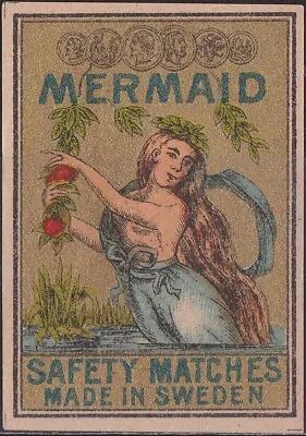 Old Matchbox Label Sweden Mermaid • $3.49