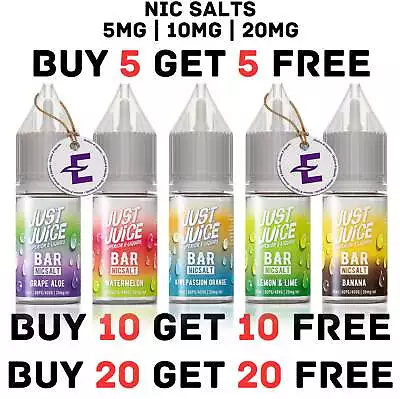 Just Juice Bar Nic Salts E Liquid 5mg 10mg 20mg Ecig 10ml Vape VG60/40PG FREE • £1.89