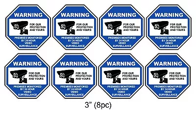 WARNING - PREMISES MONITORED - 24hr VIDEO SURVEILLANCE 8pc Sticker Set - Blue • $8.99