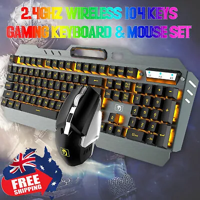 $15.89 • Buy 2.4Ghz Wireless Gaming Keyboard And Mouse Combo Rainbow Backlit Computer Desktop
