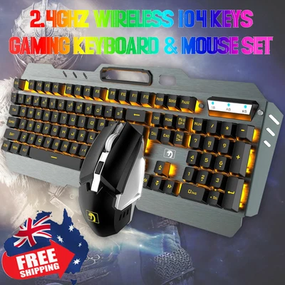 $15.89 • Buy 2.4Ghz Wireless Gaming Keyboard And Mouse Combo Rainbow Backlit Computer Desktop