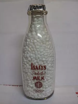 Quart Isaly's Protected Milk 2 Cent Bottle Deposit W/cap/beads Impact Bruise Bot • $48