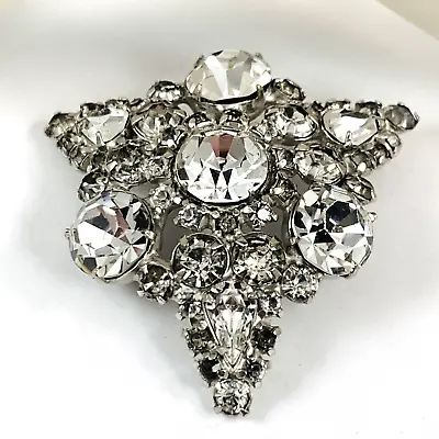 Sparkly Vintage Clear Rhinestone Prong Set Silver Tone Brooch Pin  • $24.99