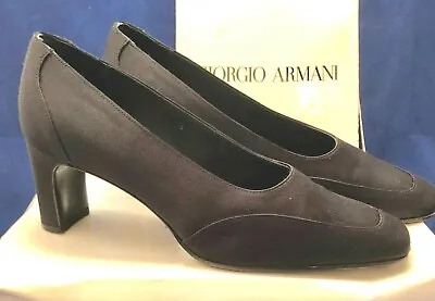 £35 • Buy Giorgio Armani Size 38 Black Satin Court Shoes Pumps Italy Le Collezioni