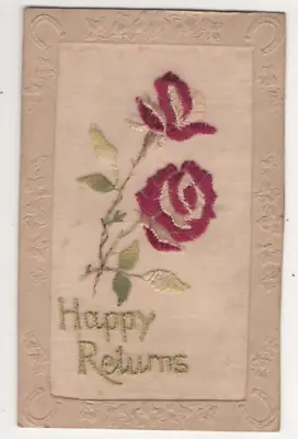 WW1 Embroidered Silk Postcard Roses Tuck Broderie D'Art Military 1914-1918 • £4