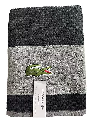 Lacoste Black & Gray Cotton Bath Towel 30 X 52  Big Crocodile Logo NWT • £28.49