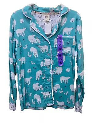 Munki Munki Baby Blue Polar Bears Flannel Pajama Top Button Up Pj Size XS New • $25.99