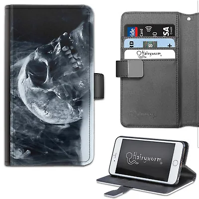 Smoking Skull Phone Case;PU Leather Wallet Flip Case;Cover For Samsung;Apple • £14.99