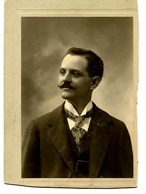 Portrait Of Mr Miller-Mustache-Paisley Necktie-1897 Vintage Cabinet Photograph • $7.99