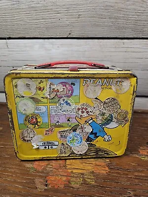 Vintage Peanuts Red Metal 1960s Lunchbox Snoopy Charlie Brown Lunch Box 1960 • $17